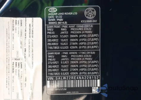 2022 Land Rover Range Rover Sport Svr/Svr Carbon Edition z USA, uszkodzony, nr VIN SALWZ2RE4NA228152